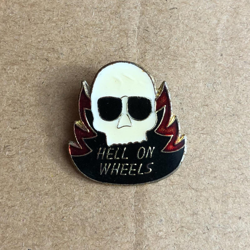 Hell On Wheels Lapel Pin Pinback Motorcycle Gang Skeleton Flames Enamel 1