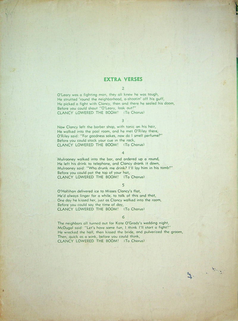 Clancy Lowered The Boom! Sheet Music Johnny Lange Hy Heath Piano Vocal 1948 Song 2