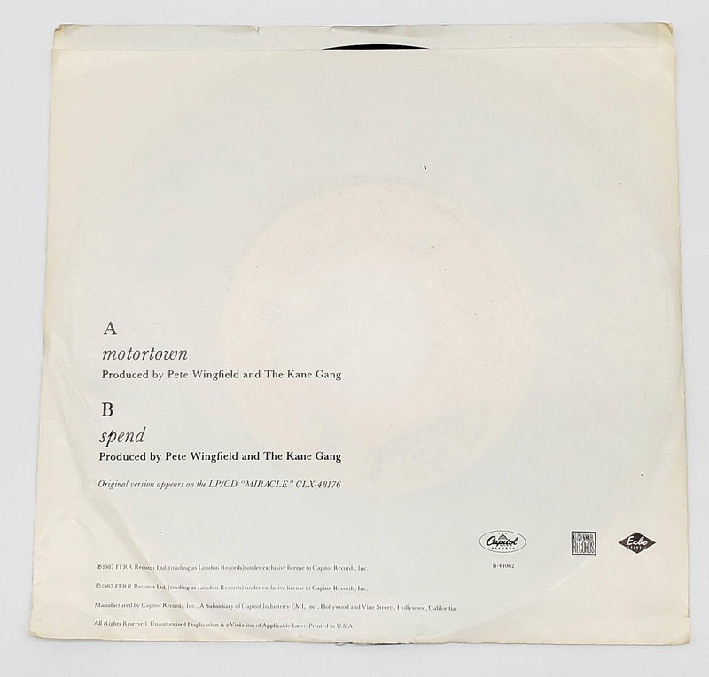 The Kane Gang Motortown 45 RPM Single Record Capitol 1987 PROMO P-B-44062 2