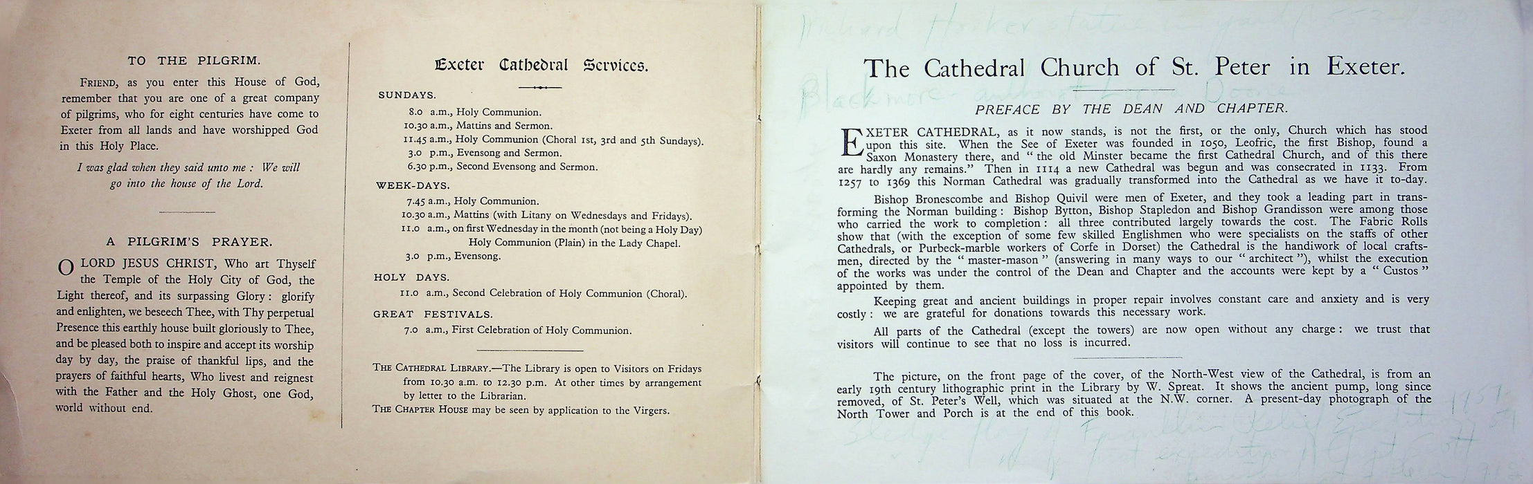 1937 Exeter Cathedral Pictures Notes and Plan Booklet Lithograph Prints Pictures