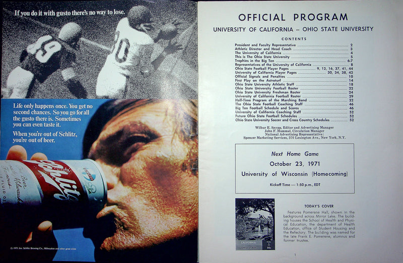 Ohio State Buckeye Football Program Oct 2 1971 Vs. California Golden Bears