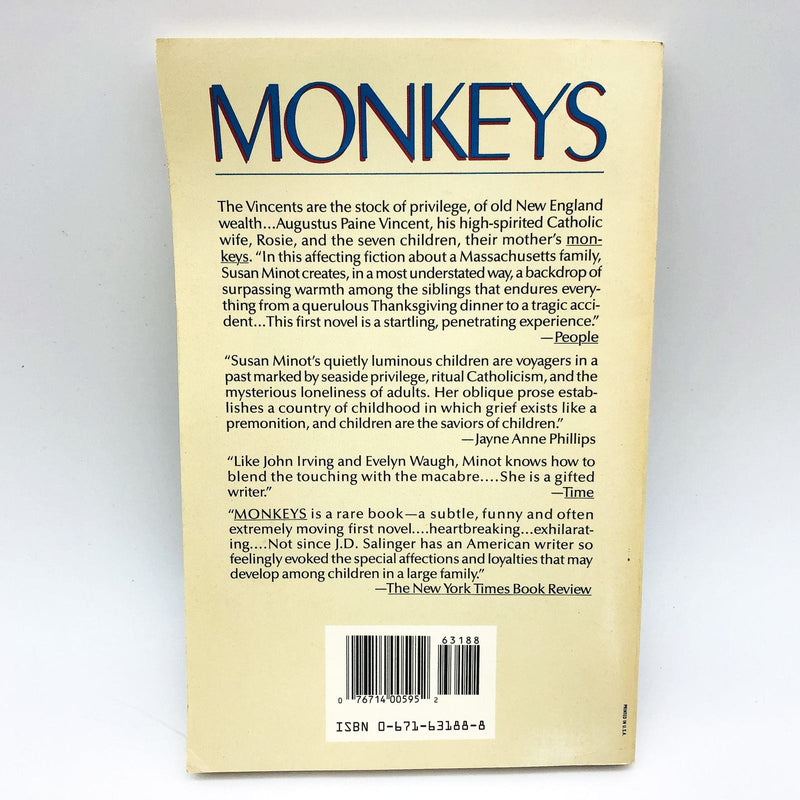 Monkeys Paperback Susan Minot 1987 Siblings Growing Up Massachusetts Loyalty 1 2