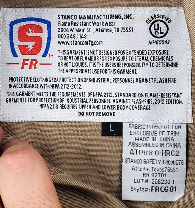 Stanco FRC681 Full Cover Coveralls Large Contractor Flame Fire Resistant Cotton 3
