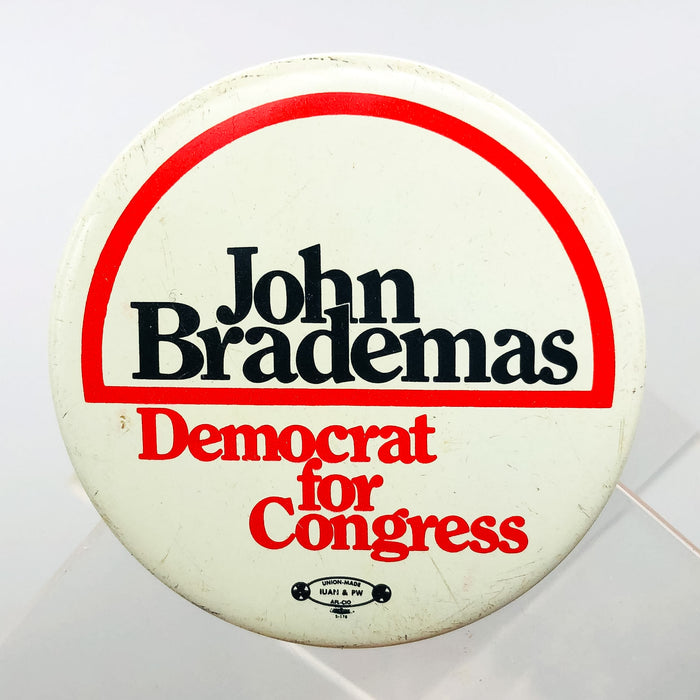 John Brademas Democrat For Congress Button Pin 2" Indiana Politician Campaign 2