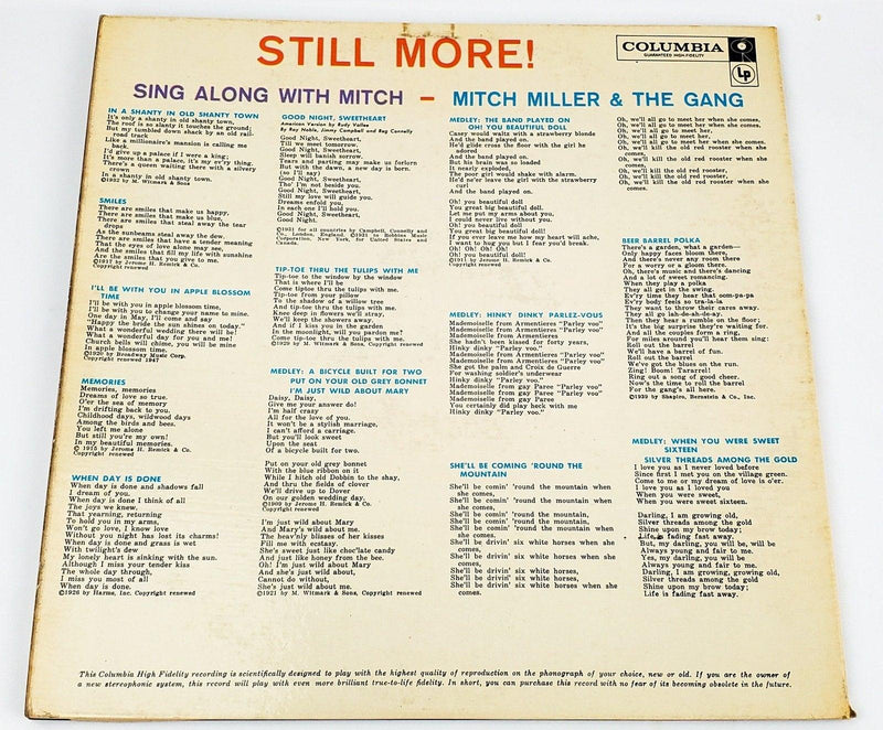 Mitch Miller Still More Sing Along With Mitch Record LP Columbia 1959 Gatefold 2