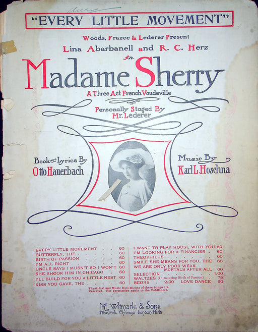 Sheet Music Every Little Movement Madame Sherry Three Act French Vaudeville 1910 1