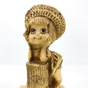 R & W Berries I Care Figurine Little Girl Straw Hat Statue Tree Trunk 9106 1