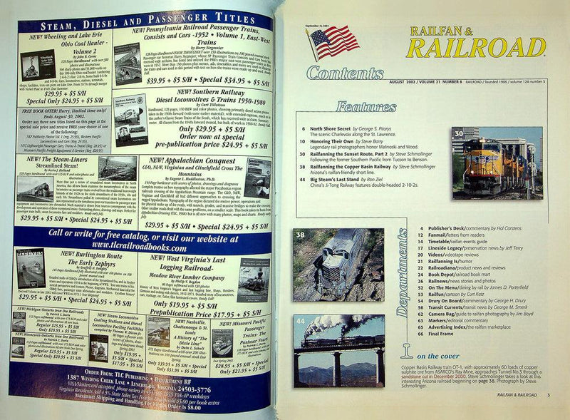 Railfan & Railraod Magazine August 2002 Vol 21 No 8 Copper Basin Railway