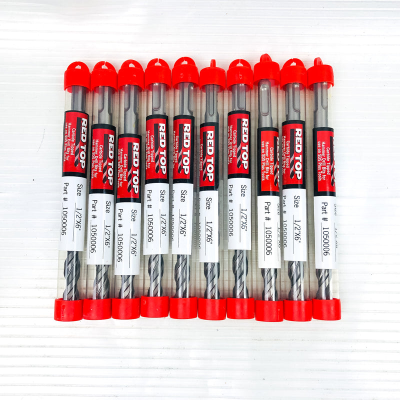 10-pk Rotary Hammer Drill Bits 1/2"x6" SDS Plus 3.5" LOC Carbide Tip Concrete