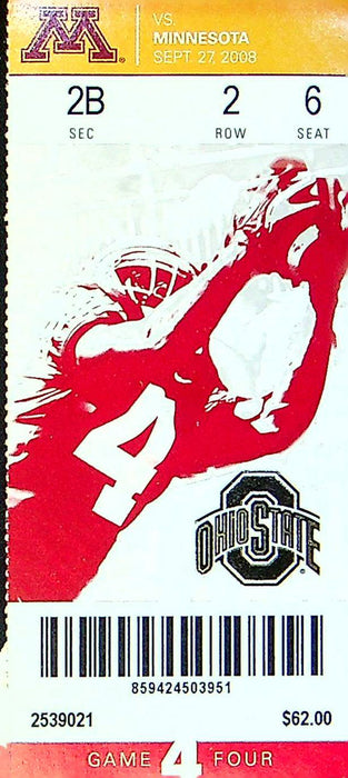 Buckeye OSU Football Game Ticket Stub Sep 2008 Vs. Minnesota Golden Gopher Seat6