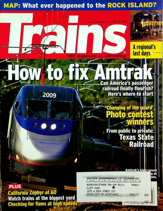 Trains Magazine March 2009 Vol 69 No 3 How To Fix Amtrack