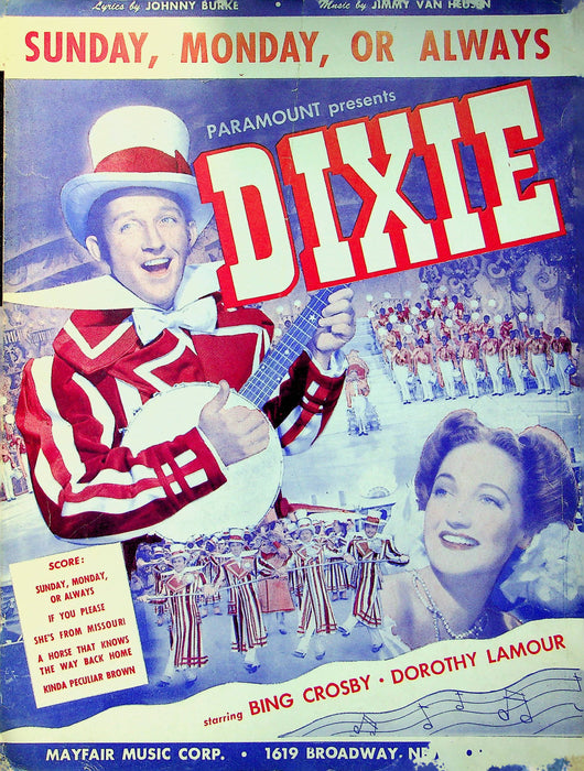 Dixie Movie Sheet Music Bing Crosby Dorothy Lamour Sunday Monday Or Always 2