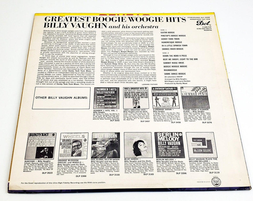 Billy Vaughn Greatest Boogie Woogie Hits 33 RPM LP Record Dot 1964 DLP 3558 2
