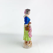 Occupied Japan Victorian Colonial Woman w/ Basket of Flowers 10 Inches 4