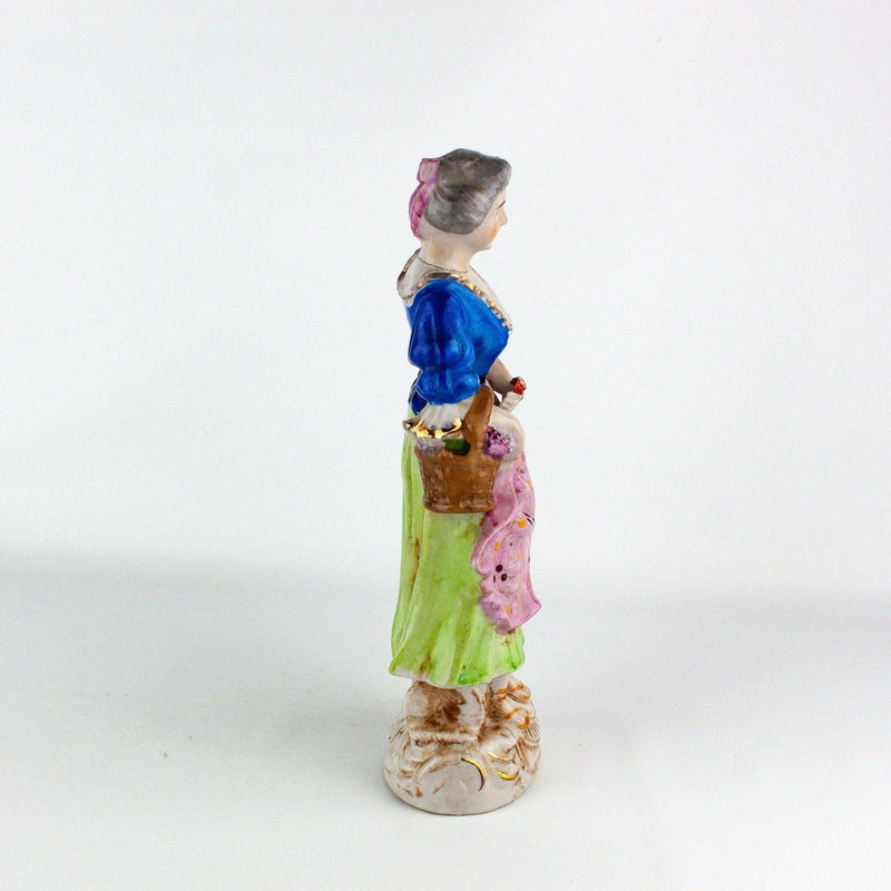 Occupied Japan Victorian Colonial Woman w/ Basket of Flowers 10 Inches 4