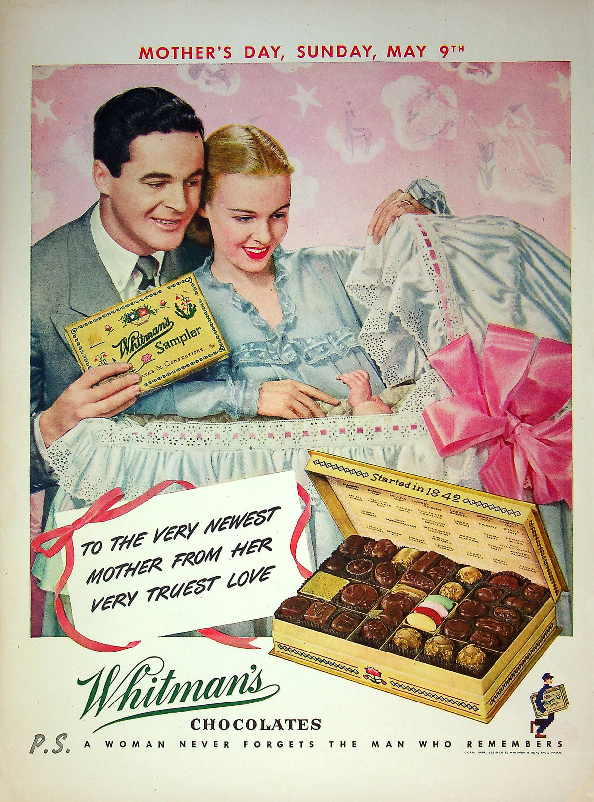 1950 Whitman's Chocolate Sampler Print Ad Mother's Day 14