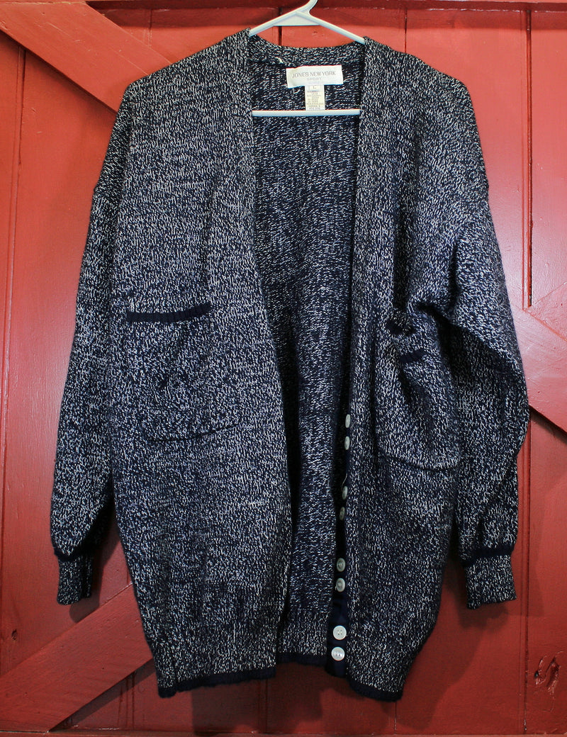 Jones New York Blue Cardigan Sport Large Wool Blend with White Buttons