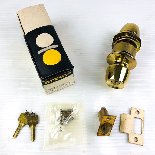 Arrow 351 Panic Proof Door Knob Lockset Keyed Cylinder DCRx3 Bright Brass Coated 2