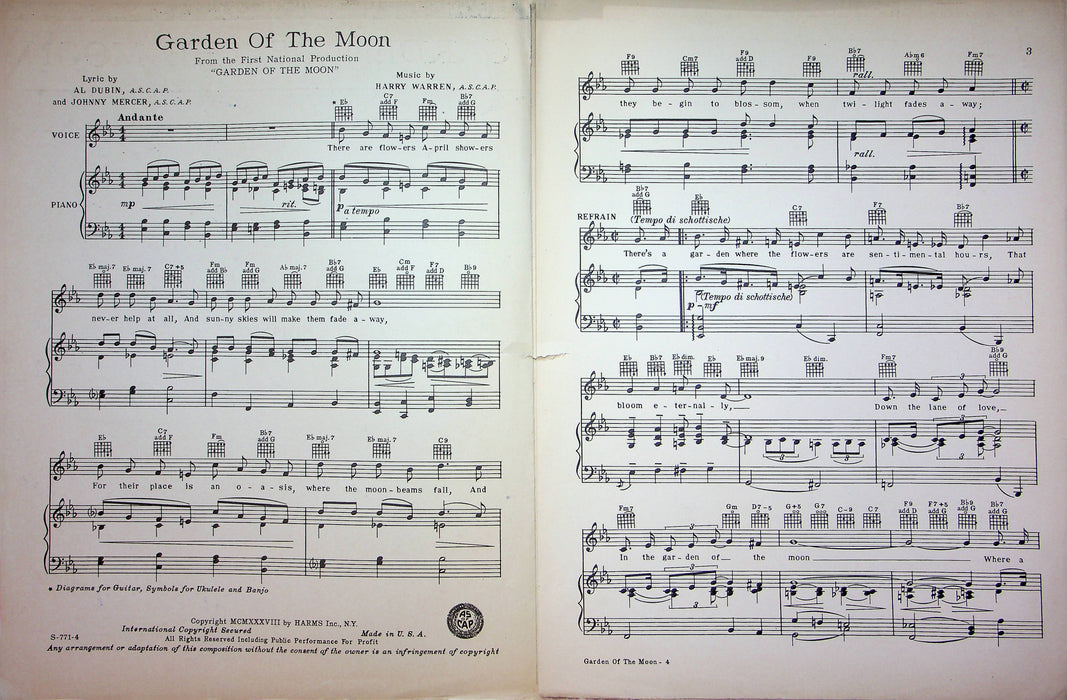 Garden of the Moon Sheet Music Harry Warren Warner Bros Movie Film 1938 O'Brien 3