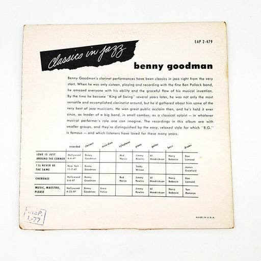 Benny Goodman Classics In Jazz Part 2 45 RPM EP Record Capitol Records 2
