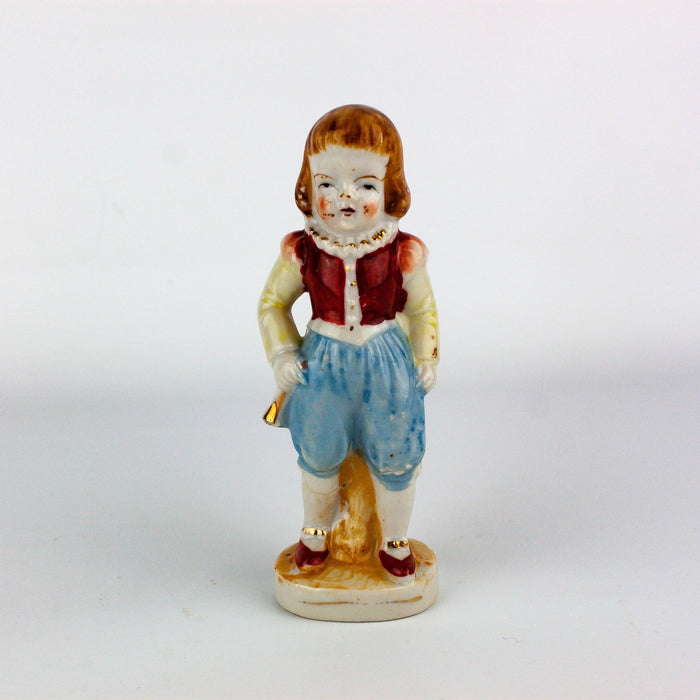 Occupied Japan Colonial Victorian Boy w/ Horn & Gold Accents 5 Inches 1