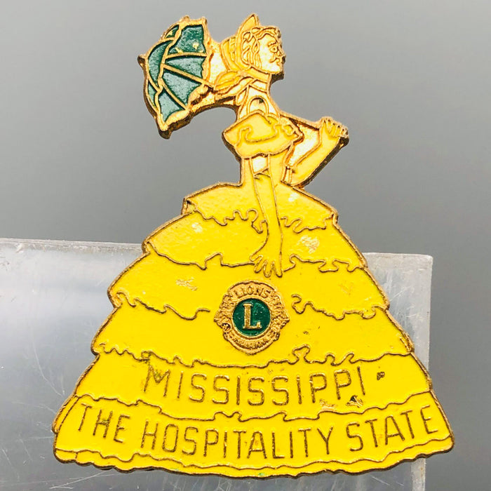 Vintage Lions Club Lapel Pin Mississippi The Hospitality State Southern Belle