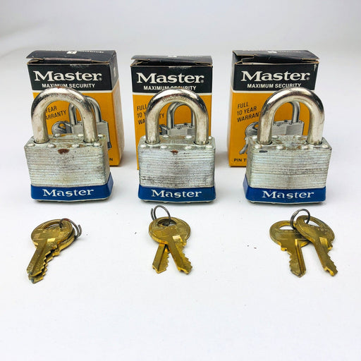 3ct Vintage No 1 Master Lock Padlock 1-1/4" Shackle New NOS Keyed Alike 2943 2