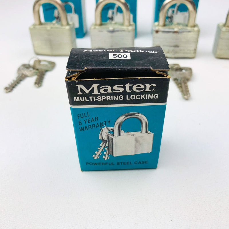 4ct Vintage No 500 Master Lock Padlock 1-1/8" Shackle New NOS Keyed Alike 371 11