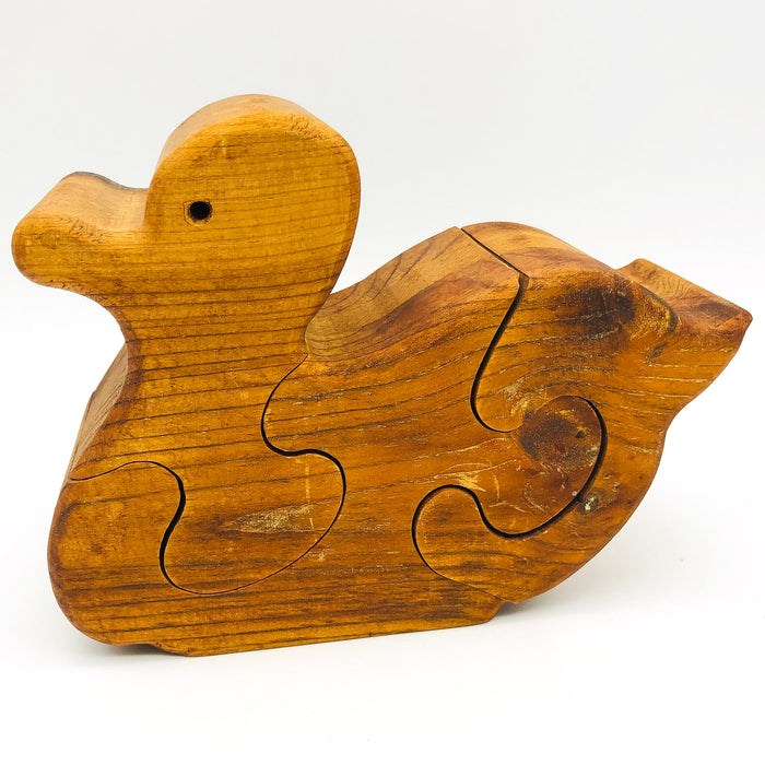 Wood Duck Puzzle Statue Figurine Art Handmade Wooden Toy Shelf Sitter Matte