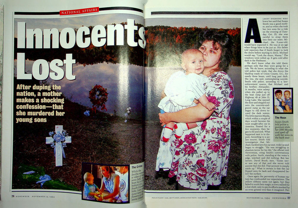 Newsweek Magazine November 14 1994 Susan Smith Mother Murderered Kids Hoax