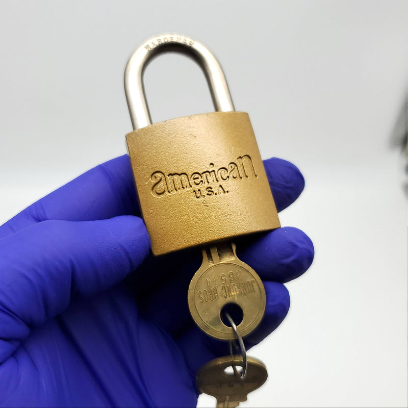 American Lock Padlock No 105 Solid Body 1.25" Shackle Brass Color USA Made NOS