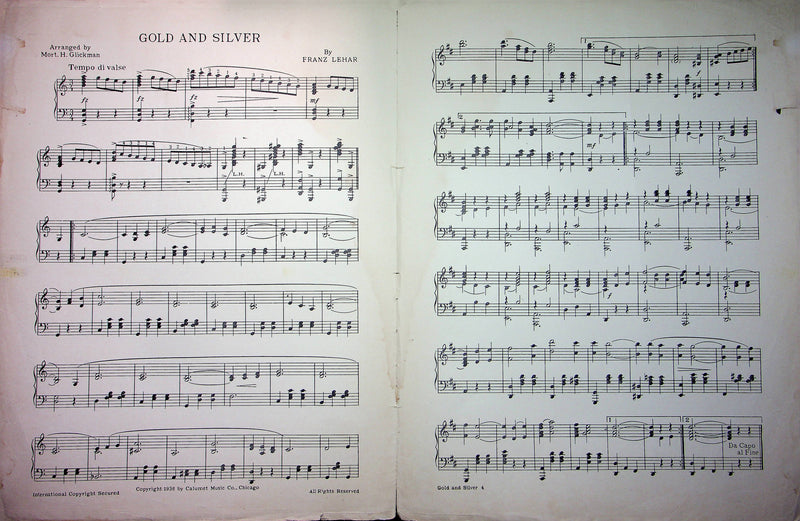 Franz Lehar Sheet Music Gold And Silver Piano Solo Mort H Glickman 1936 Calumet 2