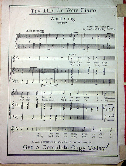 Pals Waltz Song Sheet Music Lyrics 1925 Raymond De Witt Florence Tate WM Lewis 4