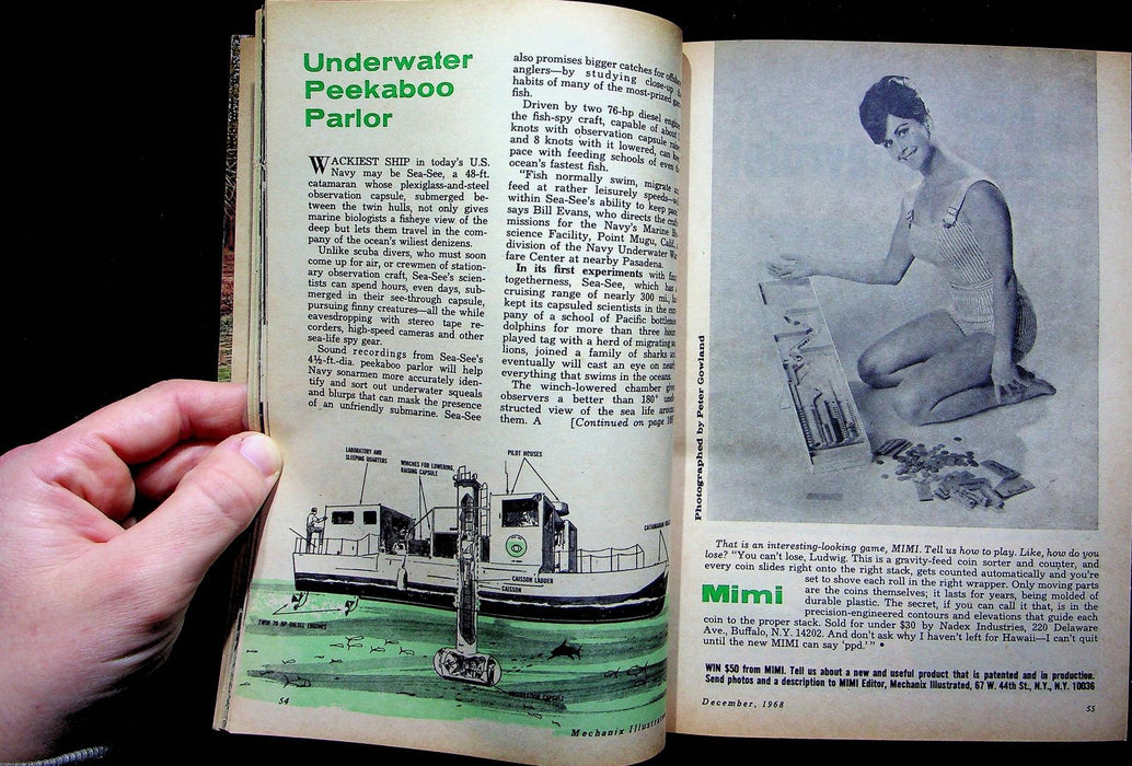 Mechanix Illustrated Magazine Dec 1968 Underwater Peekaboo US Navy Sea-Sea Ship