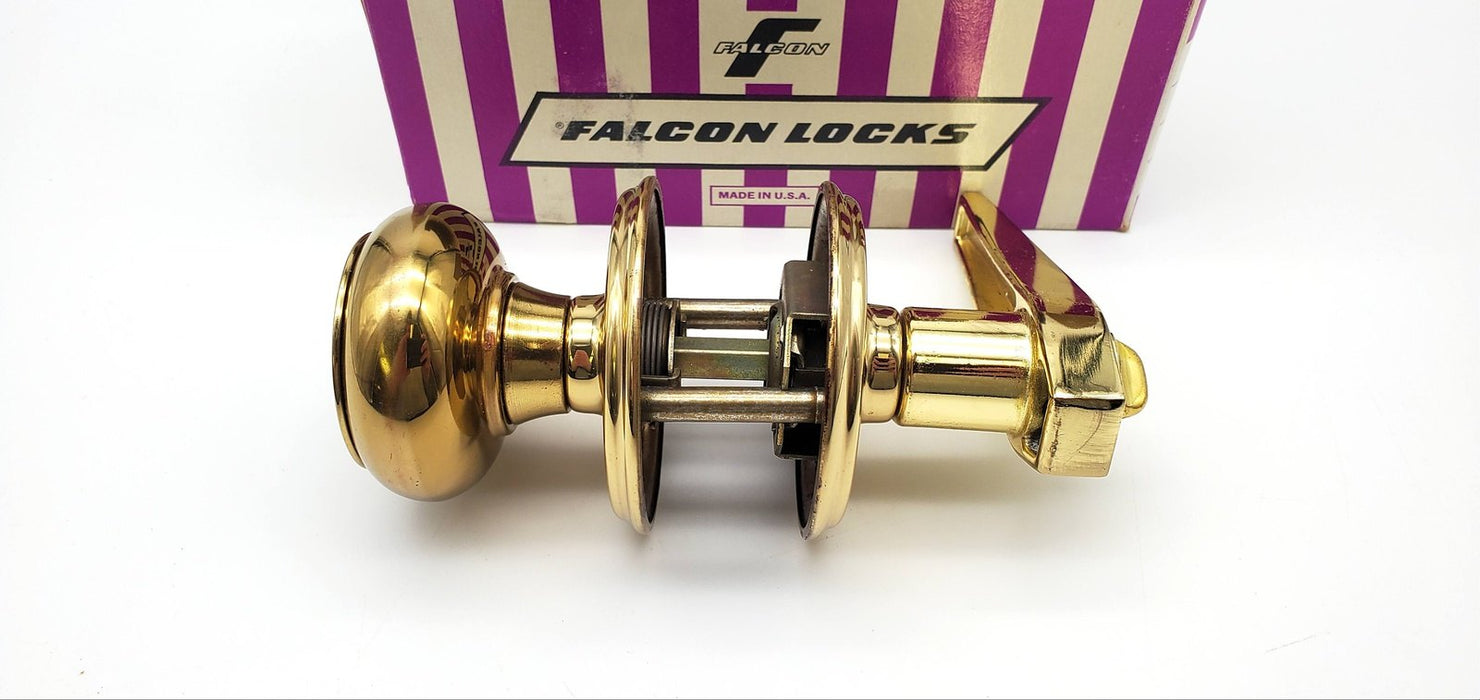 Falcon Entry Door Knob Lever Lock Bright Brass US3 Troy & Palo 2-3/4in BS NOS 3