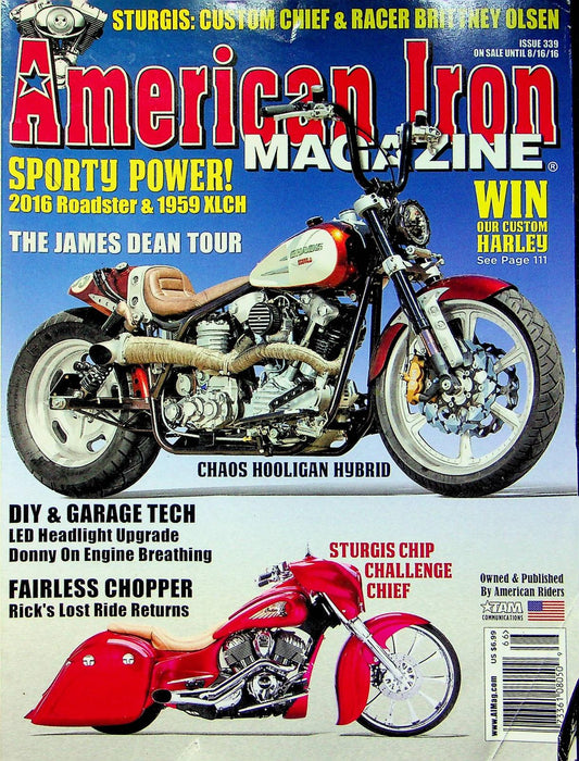 American Iron Motorcycle Magazine Aug # 339 2016 James Dean Tour Chaos Hooligan