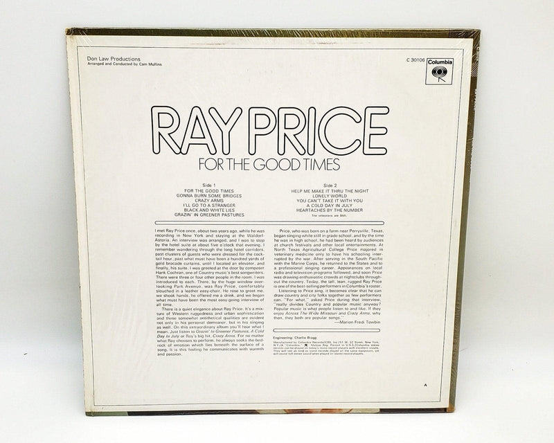 Ray Price For The Good Times 33 RPM LP Record Columbia 1970 C 30106 2