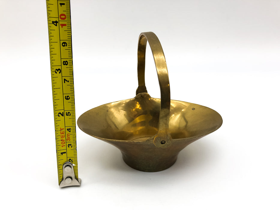 Vintage Brass Basket Handled Miniature Made in India Trinket Bowl 3.5in Tall