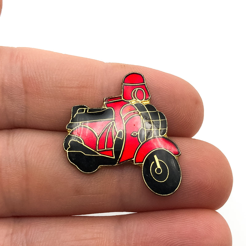 Vintage Moped Motorcycle Lapel Pin Red Enamel Vintage Scooter Mod Motorbike 1