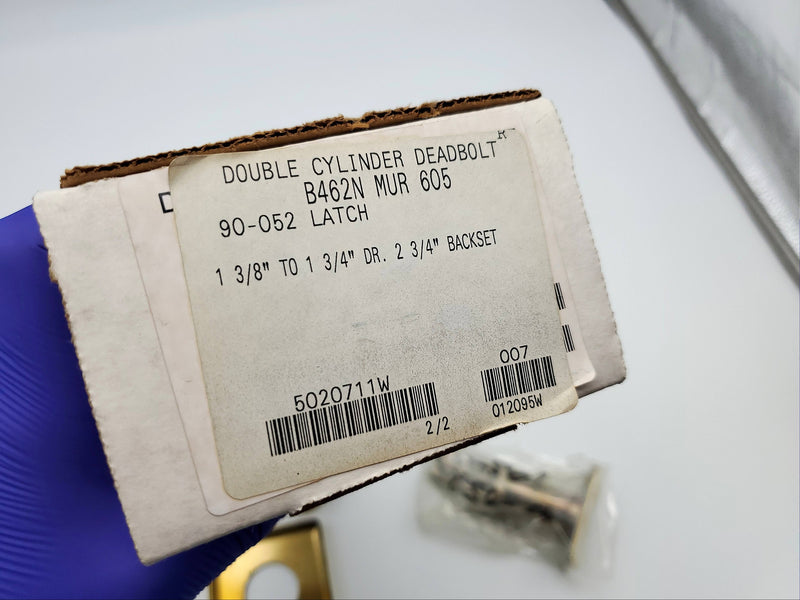 Schlage Deadbolt Double Cylinder Bright Brass 605 MUR B462N 2-3/4 BS NOS