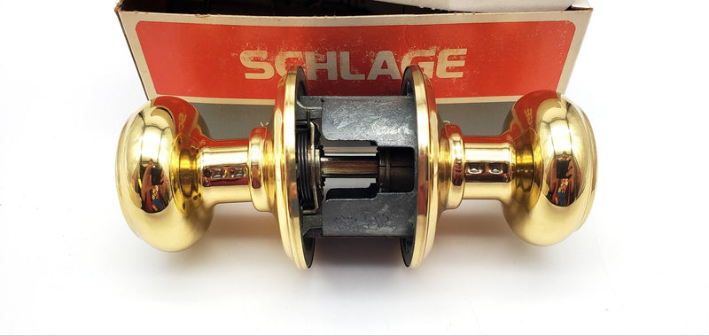 Schlage Door Knob Bright Brass 605 Passage Latch GEO F10 2-3/8 & 2-3/4 BS NOS 3