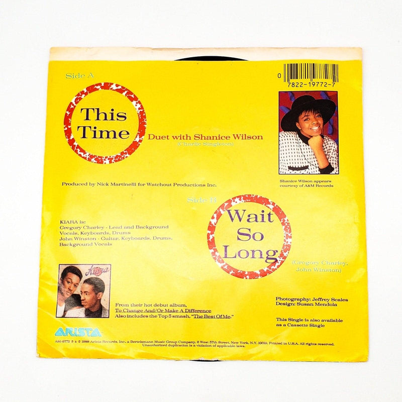 Kiara This Time 45 RPM Single Record Arista 1988 AS1-9772 2