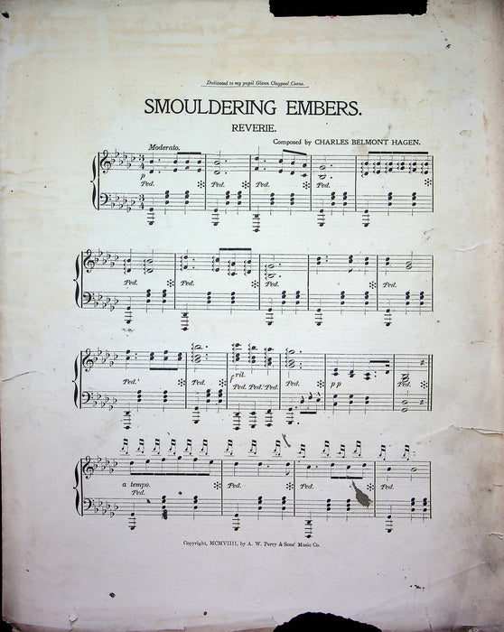 Smouldering Embers Reverie Sheet Music Antique Piano Charles Belmont Hagen 1908 3