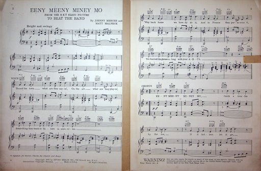 Sheet Music Eeny Meeny Miney Mo To Beat The Band Musical Johnny Mercer 1935 2