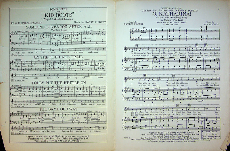 O Katharina! Sheet Music Balieffs Chauve Souris Piano Vocal 1924 One Step Song 3