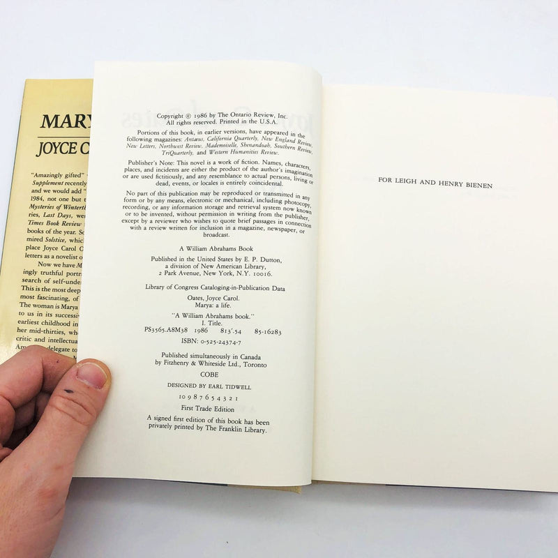 Joyce Carol Oates Book Marya A Life Hardcover 1986 1st Trade Edition Women 8