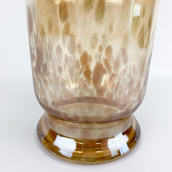 Large Art Glass Gold Copper Speckled Pillar Candle Vase 8" 5