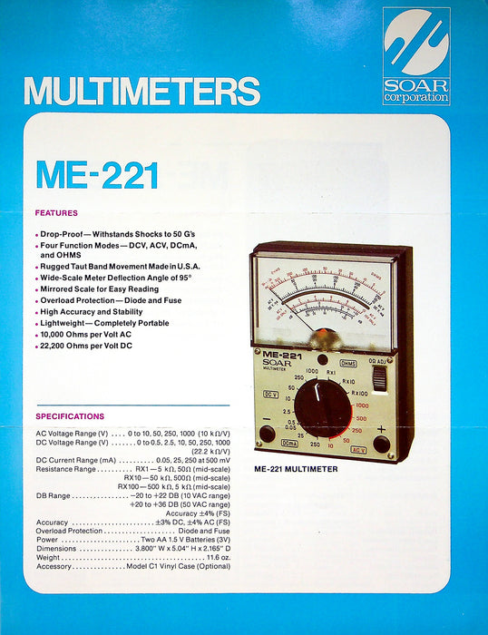 SOAR Multimeter Brochures ME-221, ME-524, MC-535 & More Lot of 3