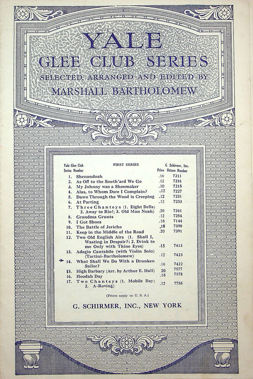 Sheet Music Yale Glee Club Series What Shall We Do With A Drunken Sailor 1930 1