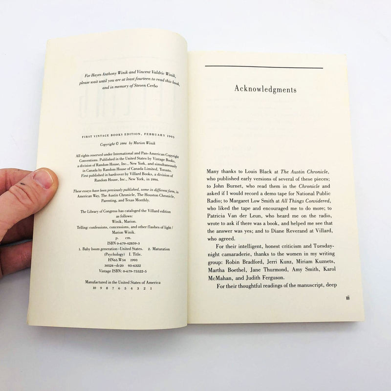 Telling Paperback Marion Winik 1993 Author Life Personal Narrative Growing Up 7